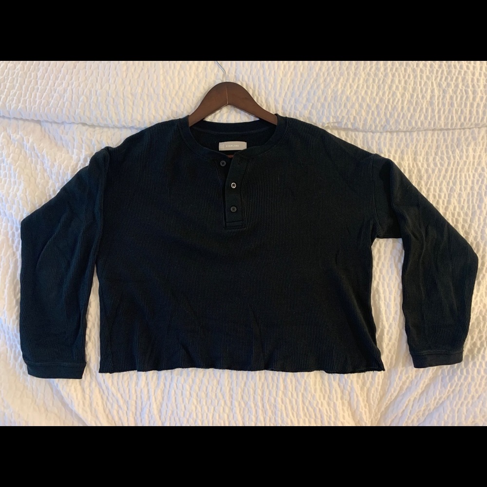 Everlane | Black Long Sleeve Waffle Cropped Tee